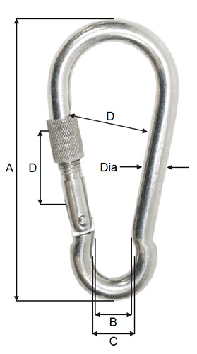 Photo of Stainless Steel Carabine Hook Lock Screw Dimensions | Hampidjan Australia